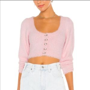 For love and lemons pink fluffy button up cardigan